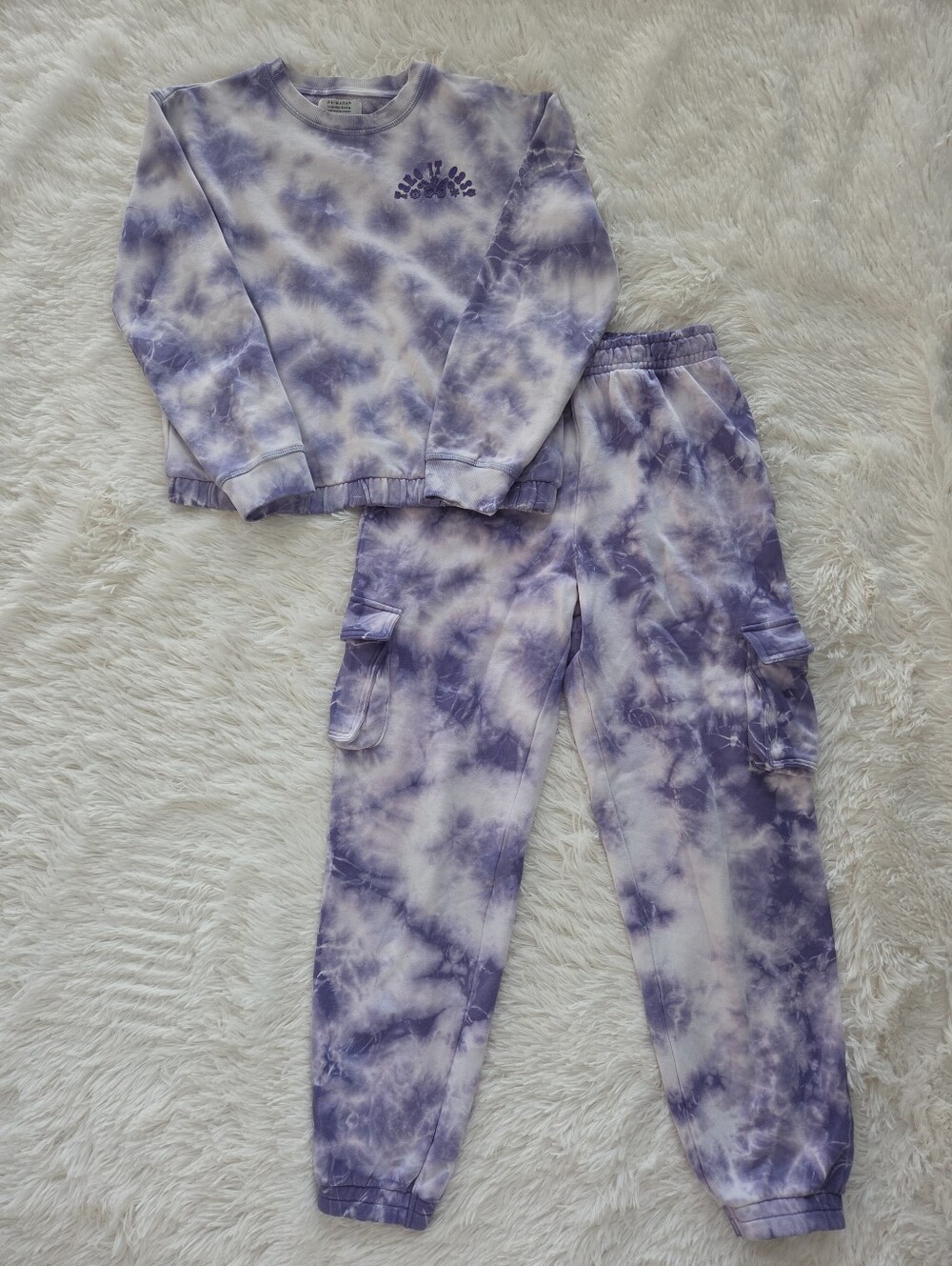 Purple And White Tie Dye Lounge Set Sweatshirt Joggers Girls 11/12 Yrs
